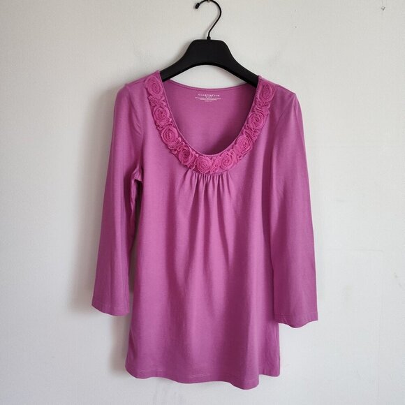 Ladies SZ S Charter Club Pink Three-Quarter Sleeve T-Shirt - Picture 1 of 4
